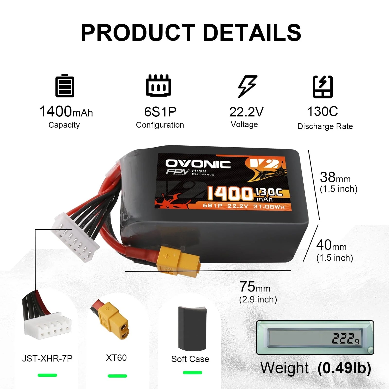 Drone Battery Bag - Ovonic 6S 1400mAh 130C LiPo Battery